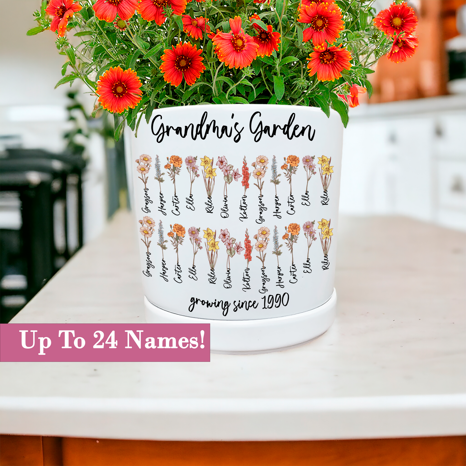 Antique Birth Flower Planter Pot
