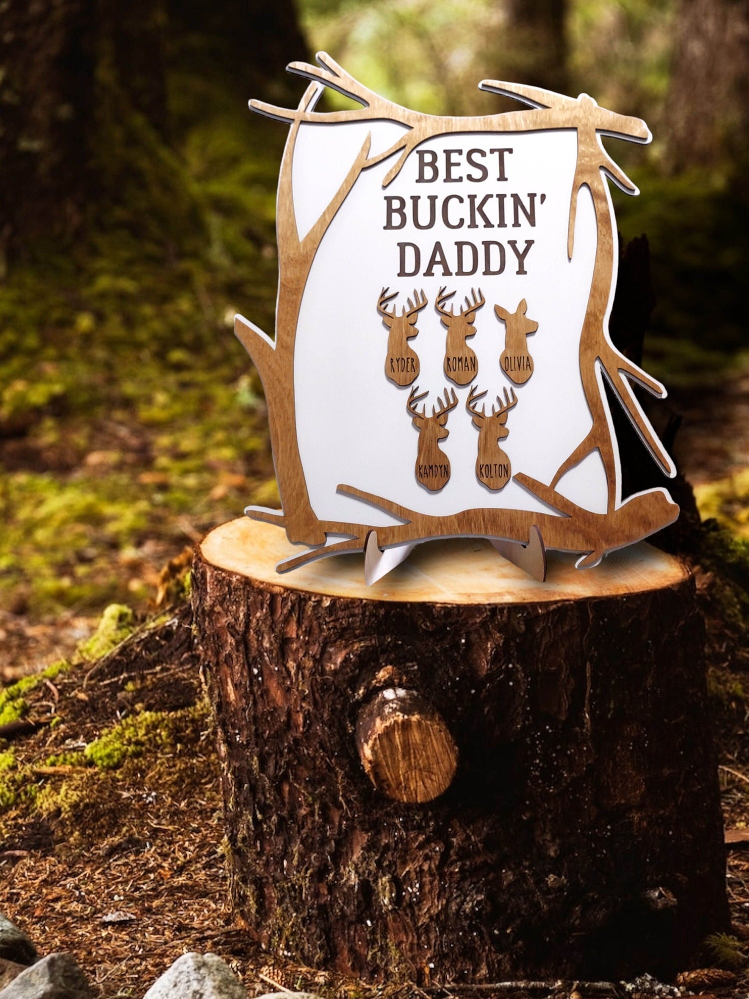 Best Buckin Deer Sign, fathers day Gift for Dad, Husband, Son, Grandpa, Papa, From Kids, Hunting Engraved Wooden Plaque, Funny Stepdad Gift