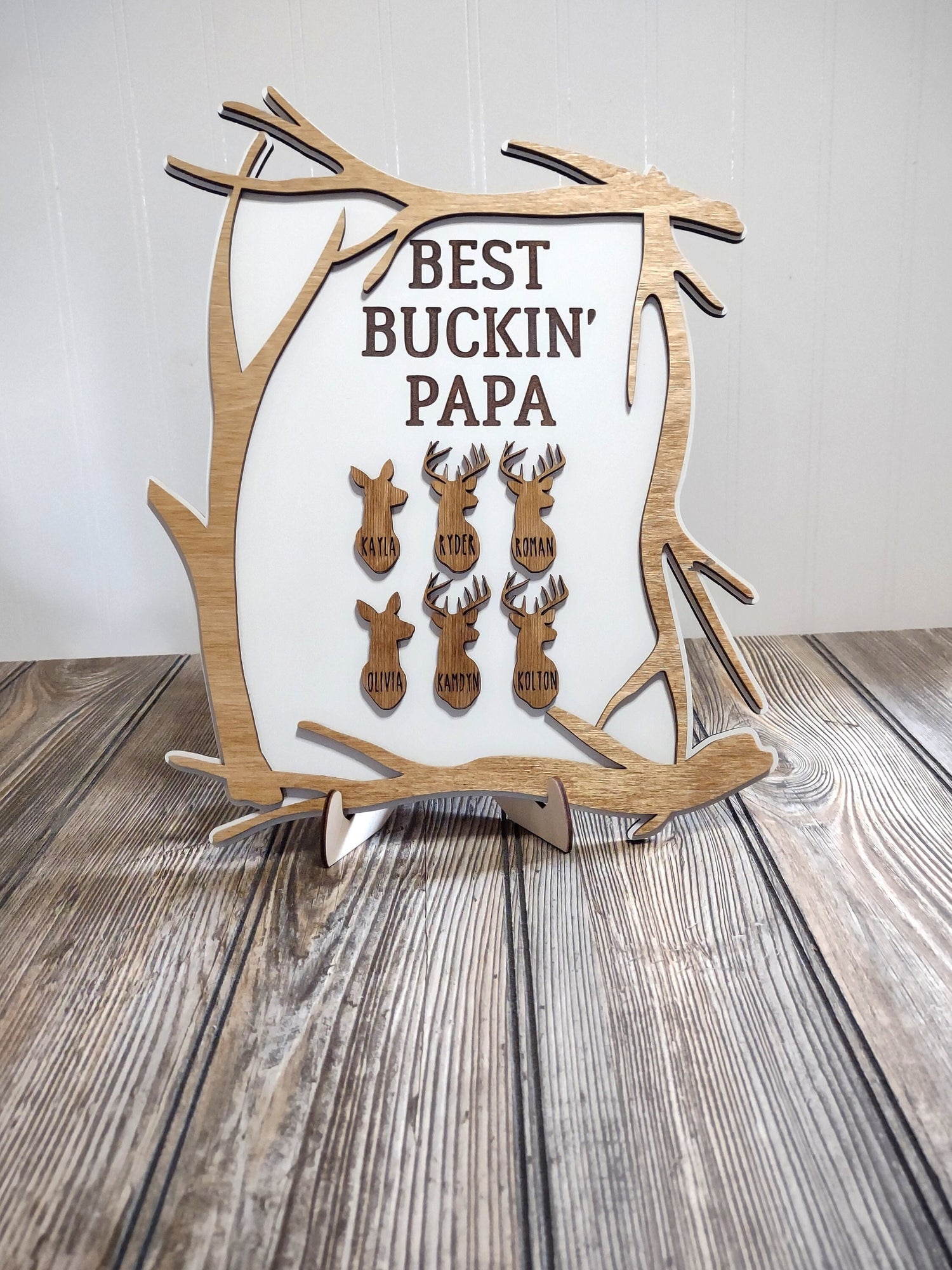 Best Buckin Deer Sign, fathers day Gift for Dad, Husband, Son, Grandpa, Papa, From Kids, Hunting Engraved Wooden Plaque, Funny Stepdad Gift