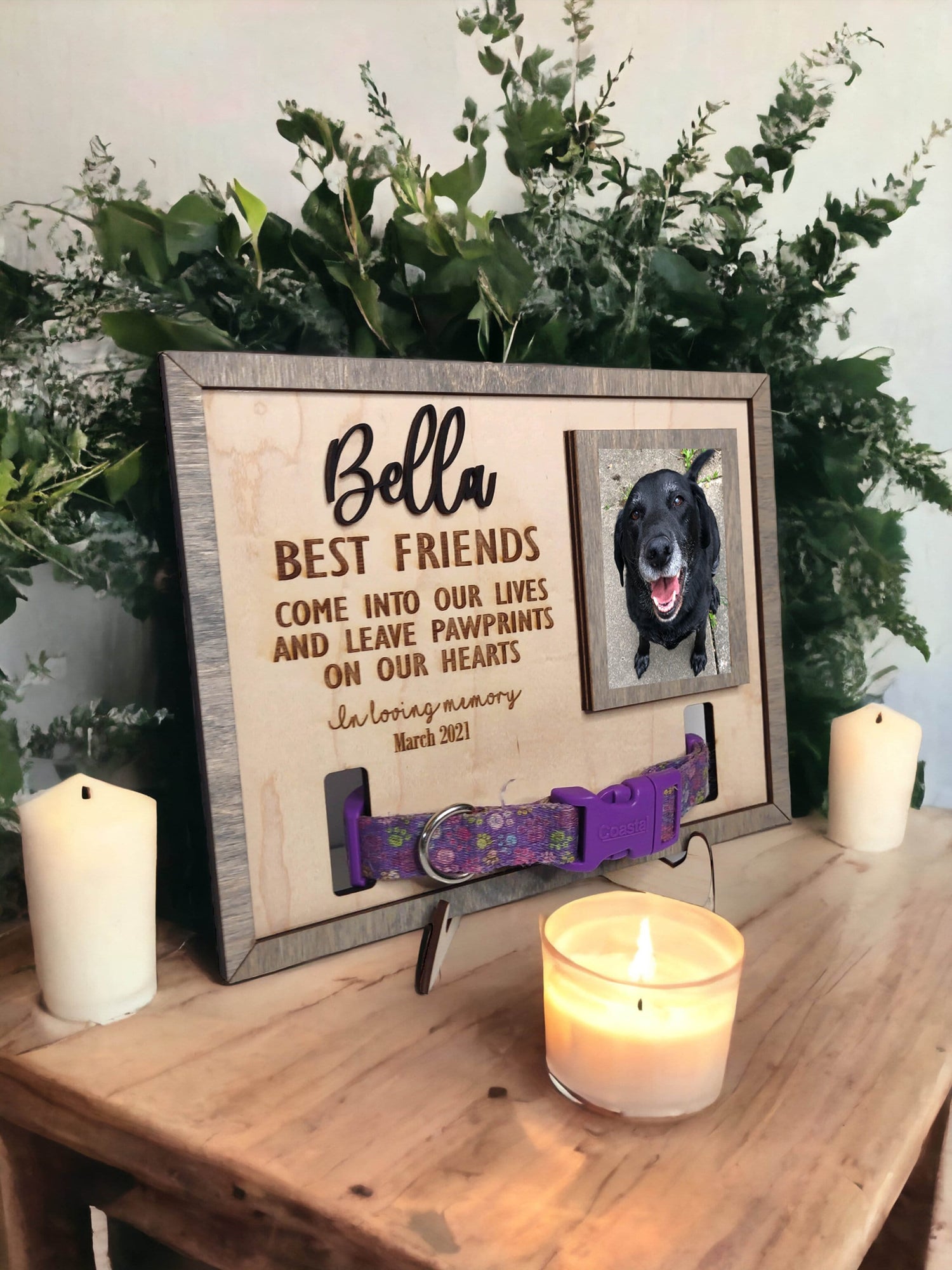 Memorial Pet Collar Sign, Personalized Dog Loss Collar Holder, Cat loss, animal picture frame, sympathy, dog remembrance, Pet Portrait