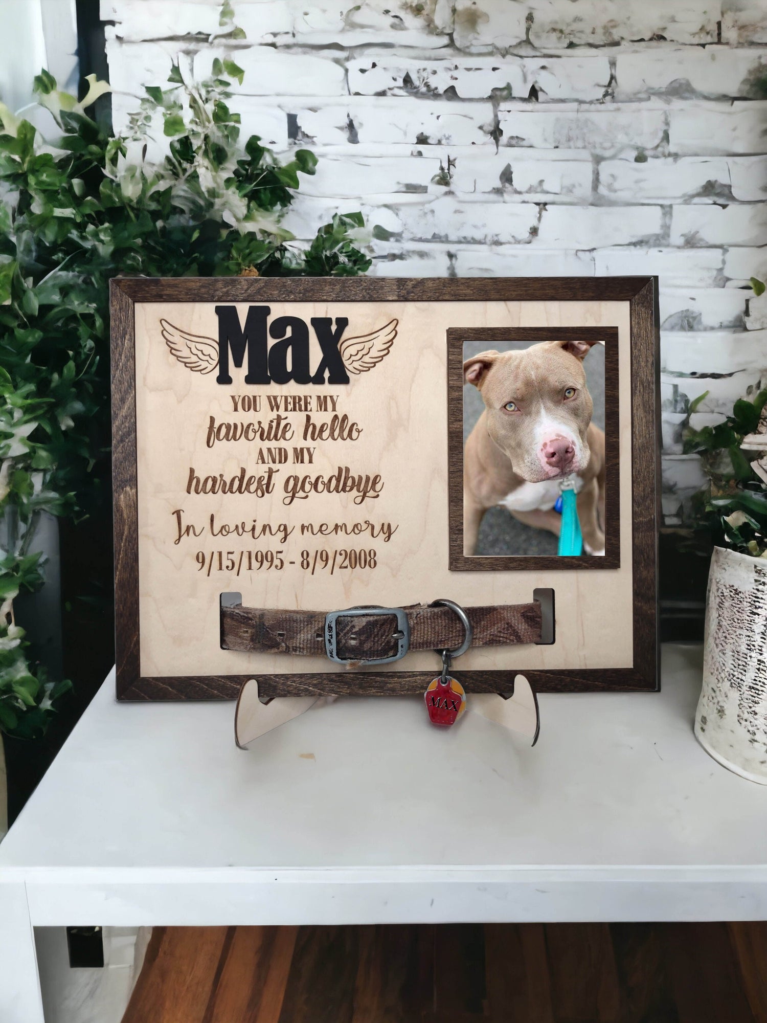 Memorial Pet Collar Sign, Personalized Dog Loss Collar Holder, Cat loss, animal picture frame, sympathy, dog remembrance, Pet Portrait
