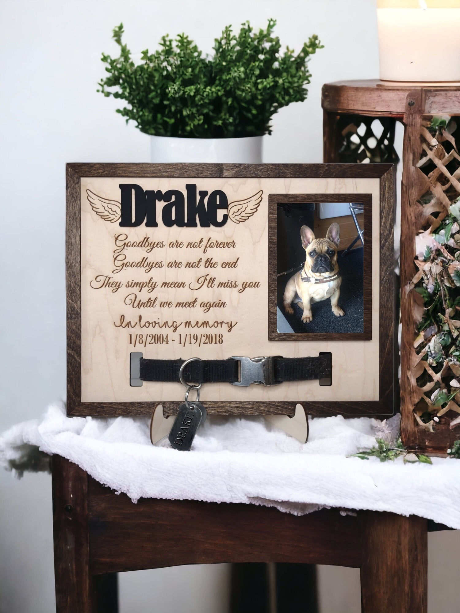 Memorial Pet Collar Sign, Personalized Dog Loss Collar Holder, Cat loss, animal picture frame, sympathy, dog remembrance, Pet Portrait
