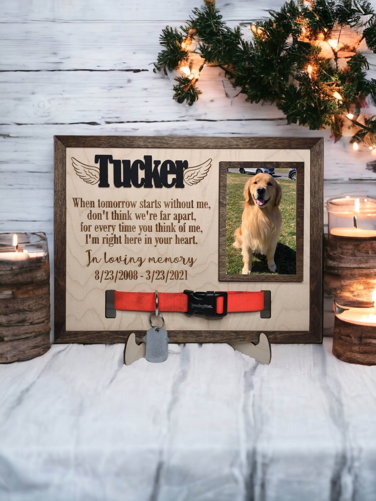 Memorial Pet Collar Sign, Personalized Dog Loss Collar Holder, Cat loss, animal picture frame, sympathy, dog remembrance, Pet Portrait