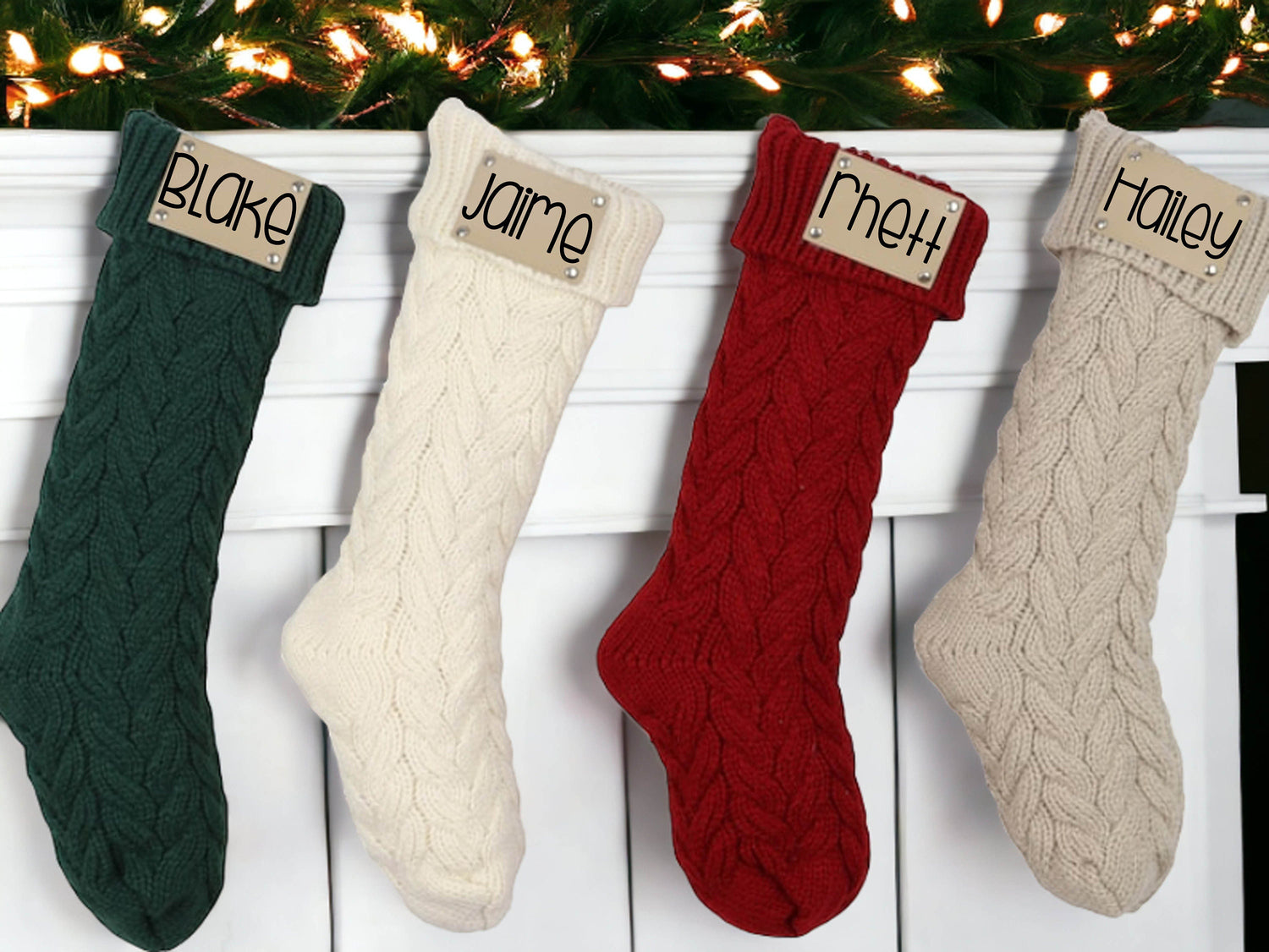 Family Christmas Stockings, Personalized Leather Patch Stocking, Knitted Christmas Stocking, 2023 Holiday Tags, Farmhouse Stocking With Name