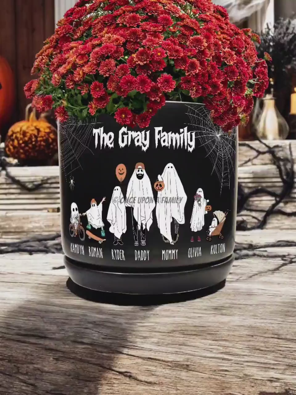 Personalized Halloween Ghost Family Ceramic Flower Planter, Unique Spooky Season Decor, Indoor/Outdoor Potter Plant Pot, Gift for Her, Him