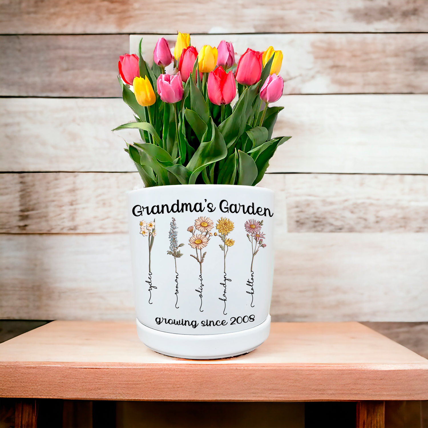 Antique Birth Flower Planter Pot