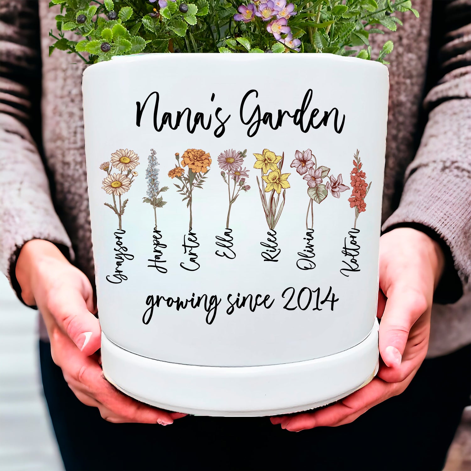 Antique Birth Flower Planter Pot