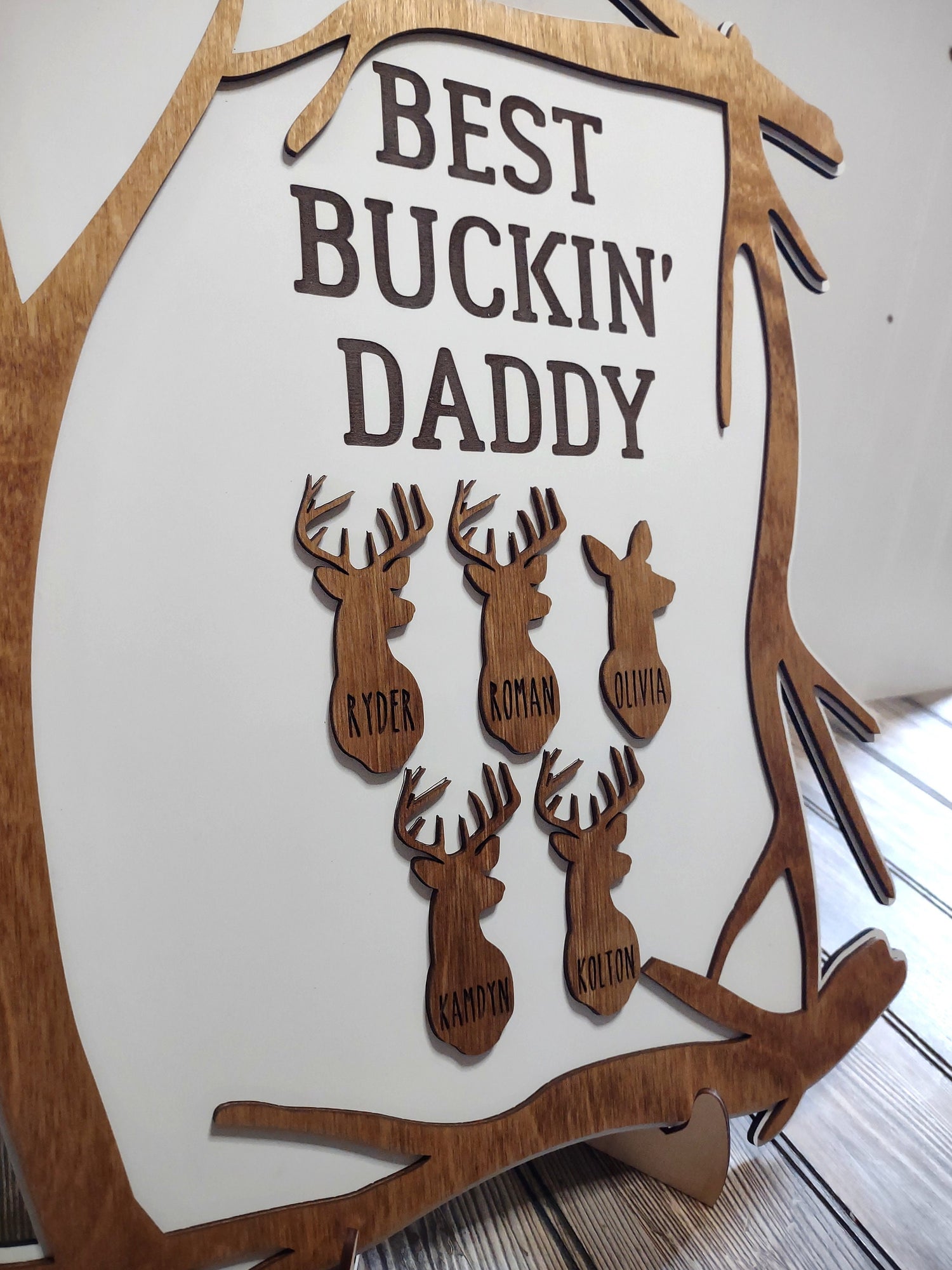 Best Buckin Deer Sign, fathers day Gift for Dad, Husband, Son, Grandpa, Papa, From Kids, Hunting Engraved Wooden Plaque, Funny Stepdad Gift