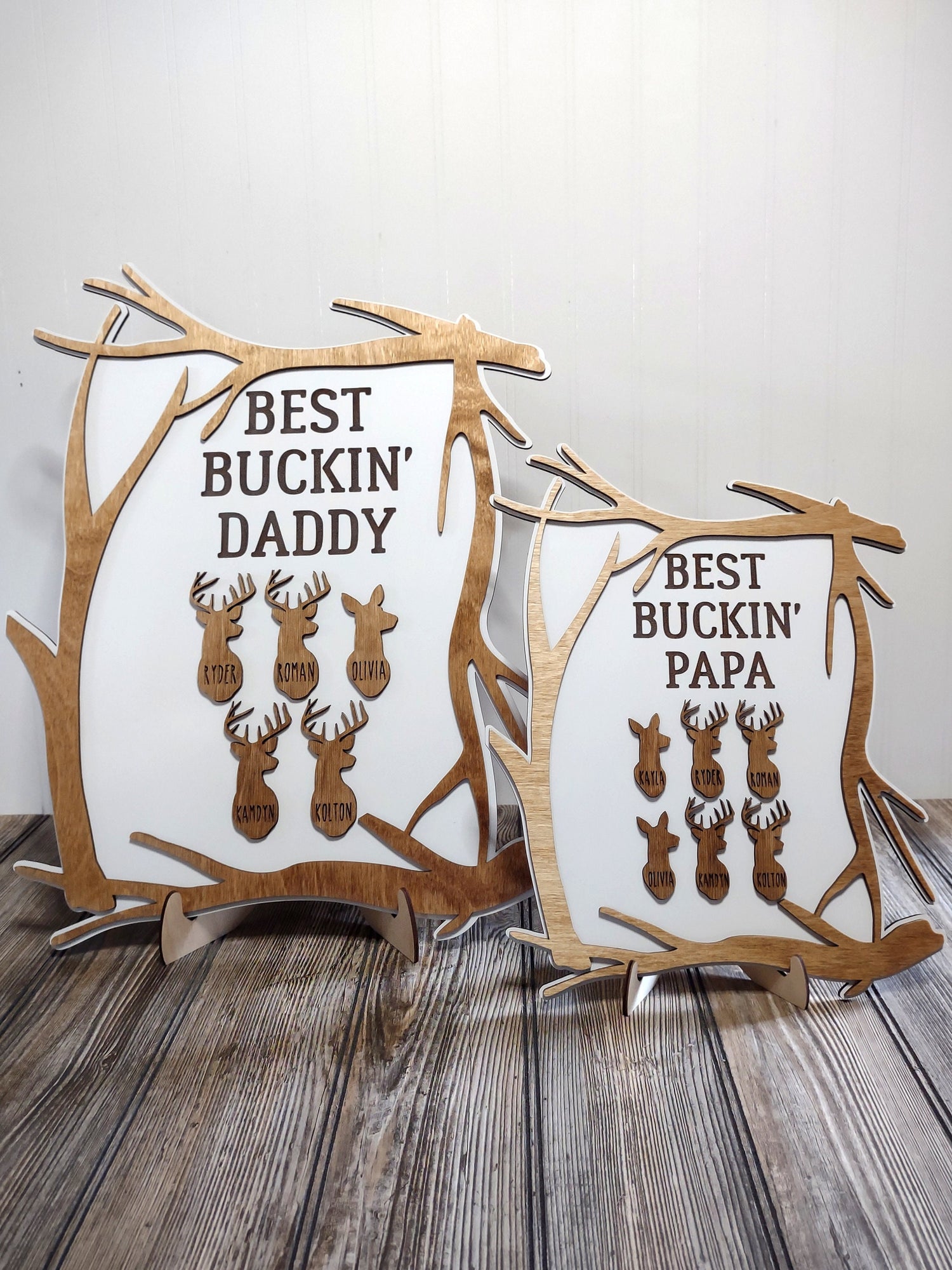 Best Buckin Deer Sign, fathers day Gift for Dad, Husband, Son, Grandpa, Papa, From Kids, Hunting Engraved Wooden Plaque, Funny Stepdad Gift