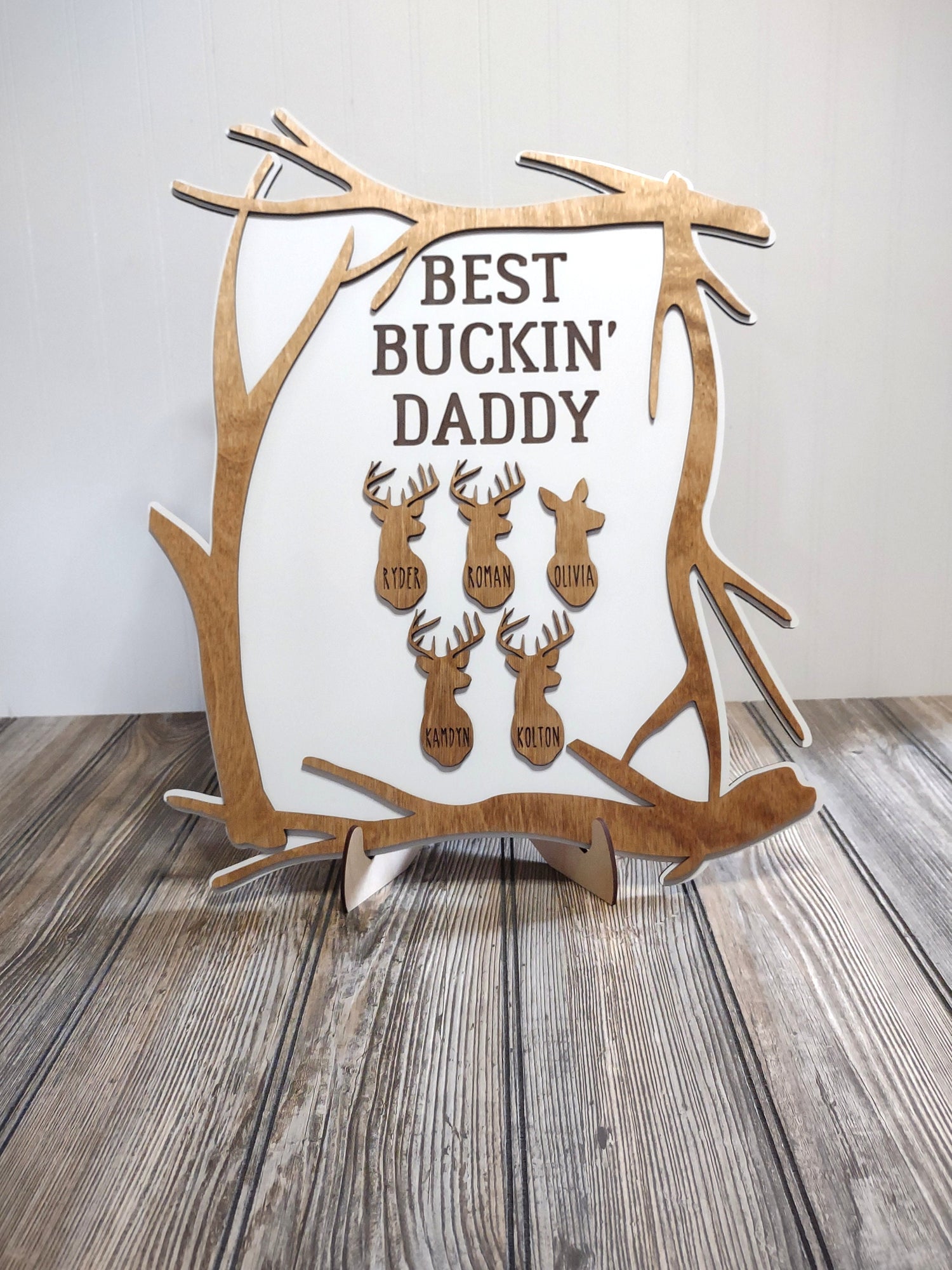 Best Buckin Deer Sign, fathers day Gift for Dad, Husband, Son, Grandpa, Papa, From Kids, Hunting Engraved Wooden Plaque, Funny Stepdad Gift