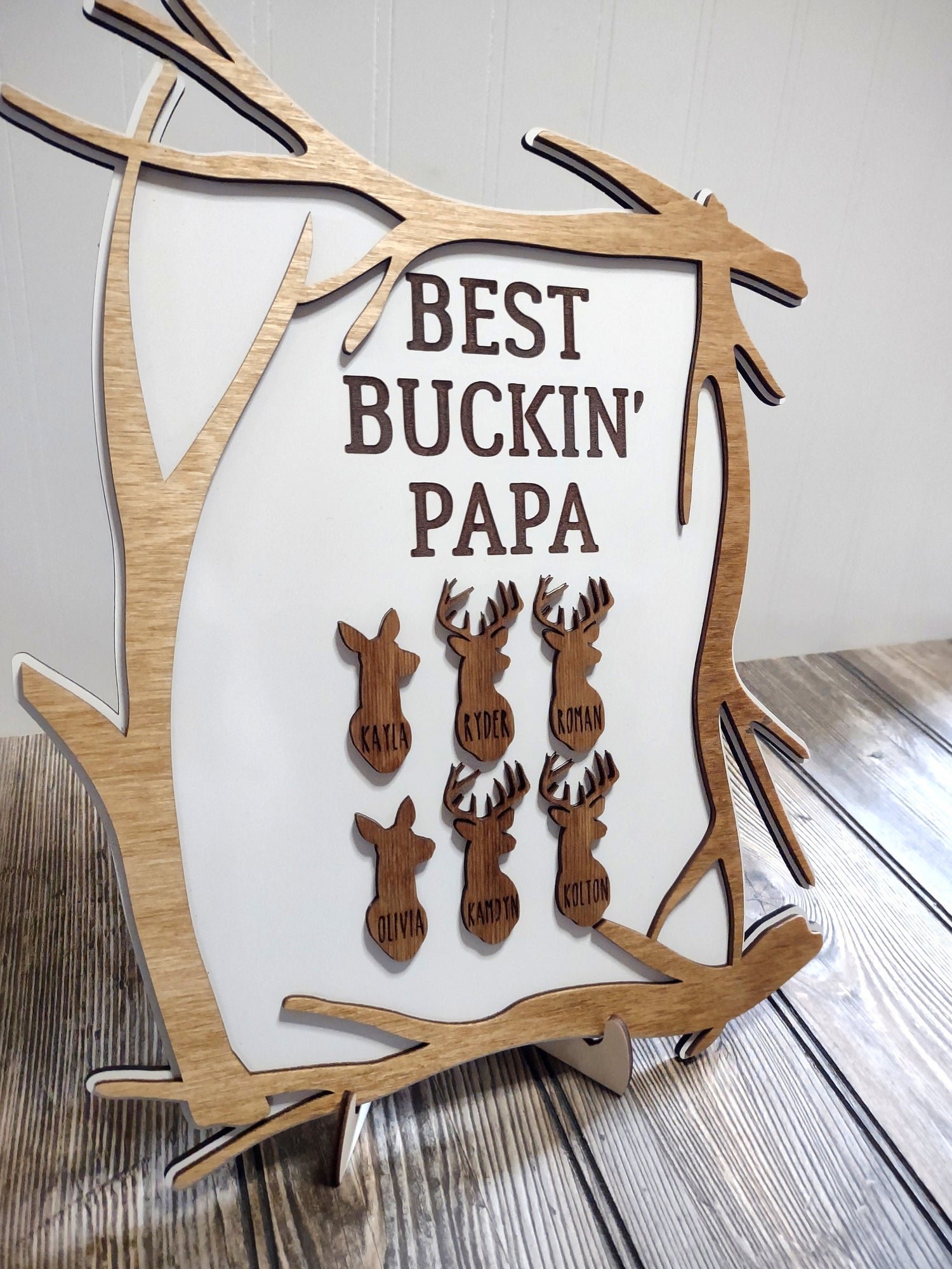 Best Buckin Deer Sign, fathers day Gift for Dad, Husband, Son, Grandpa, Papa, From Kids, Hunting Engraved Wooden Plaque, Funny Stepdad Gift