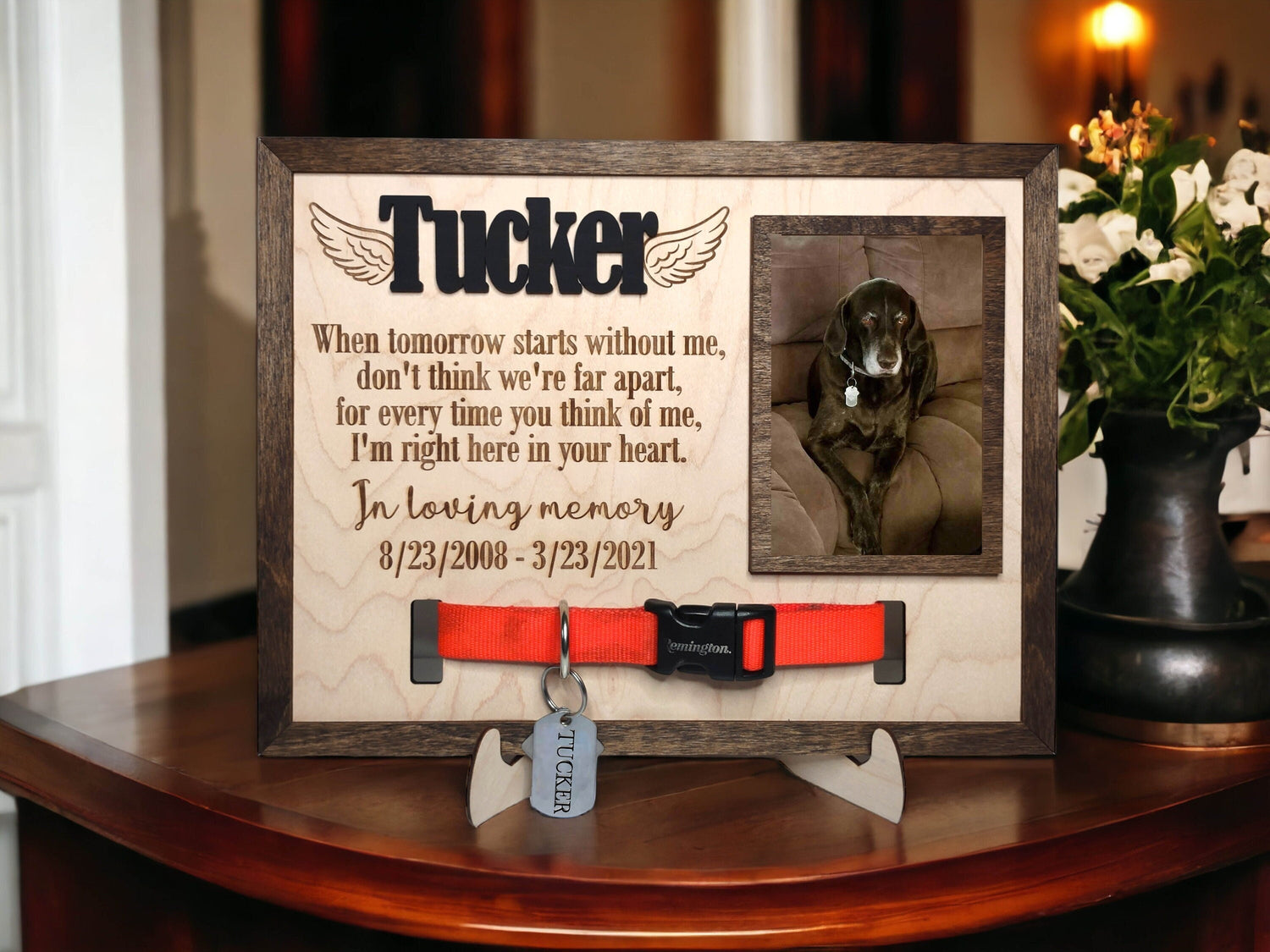 Memorial Pet Collar Sign, Personalized Dog Loss Collar Holder, Cat loss, animal picture frame, sympathy, dog remembrance, Pet Portrait