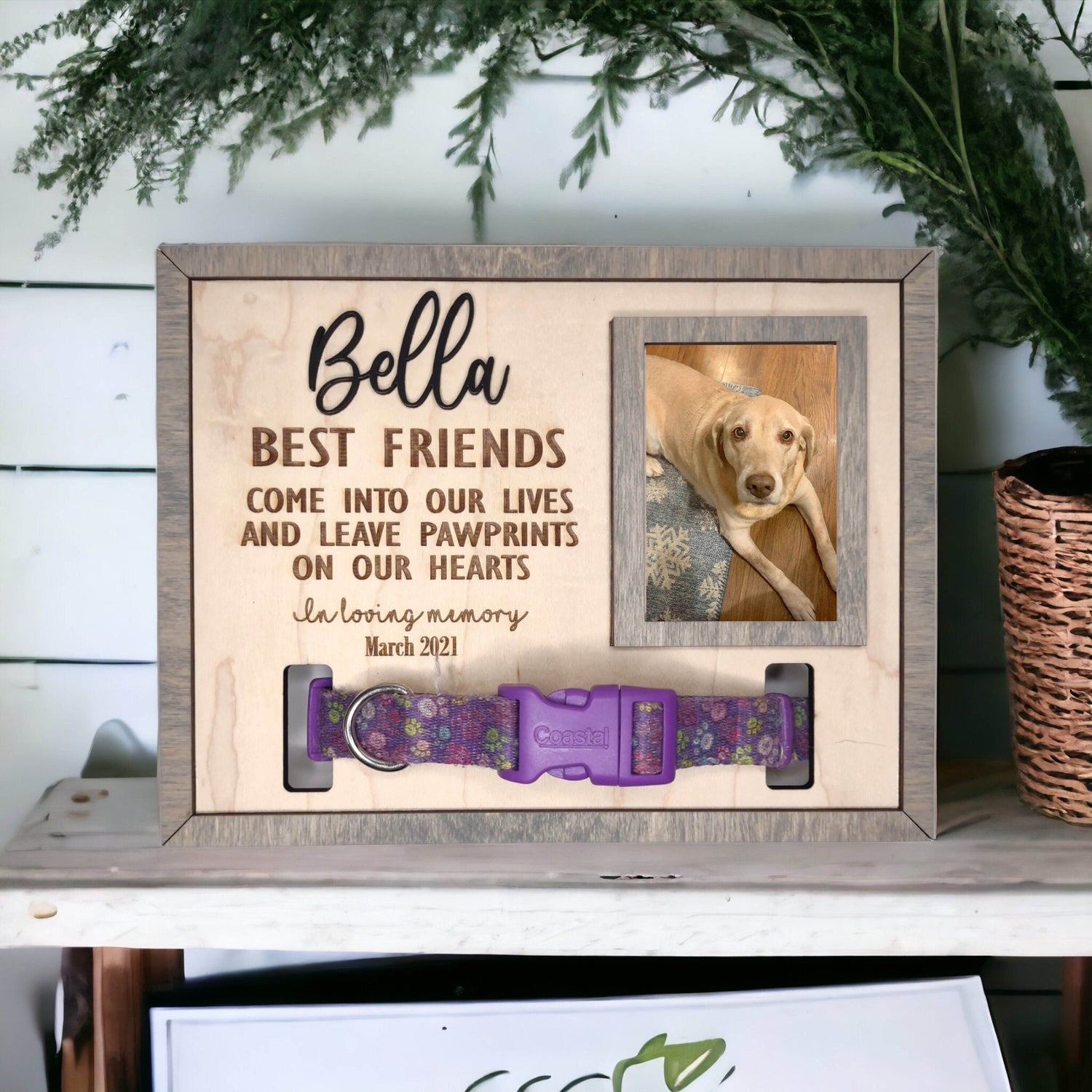 Memorial Pet Collar Sign, Personalized Dog Loss Collar Holder, Cat loss, animal picture frame, sympathy, dog remembrance, Pet Portrait
