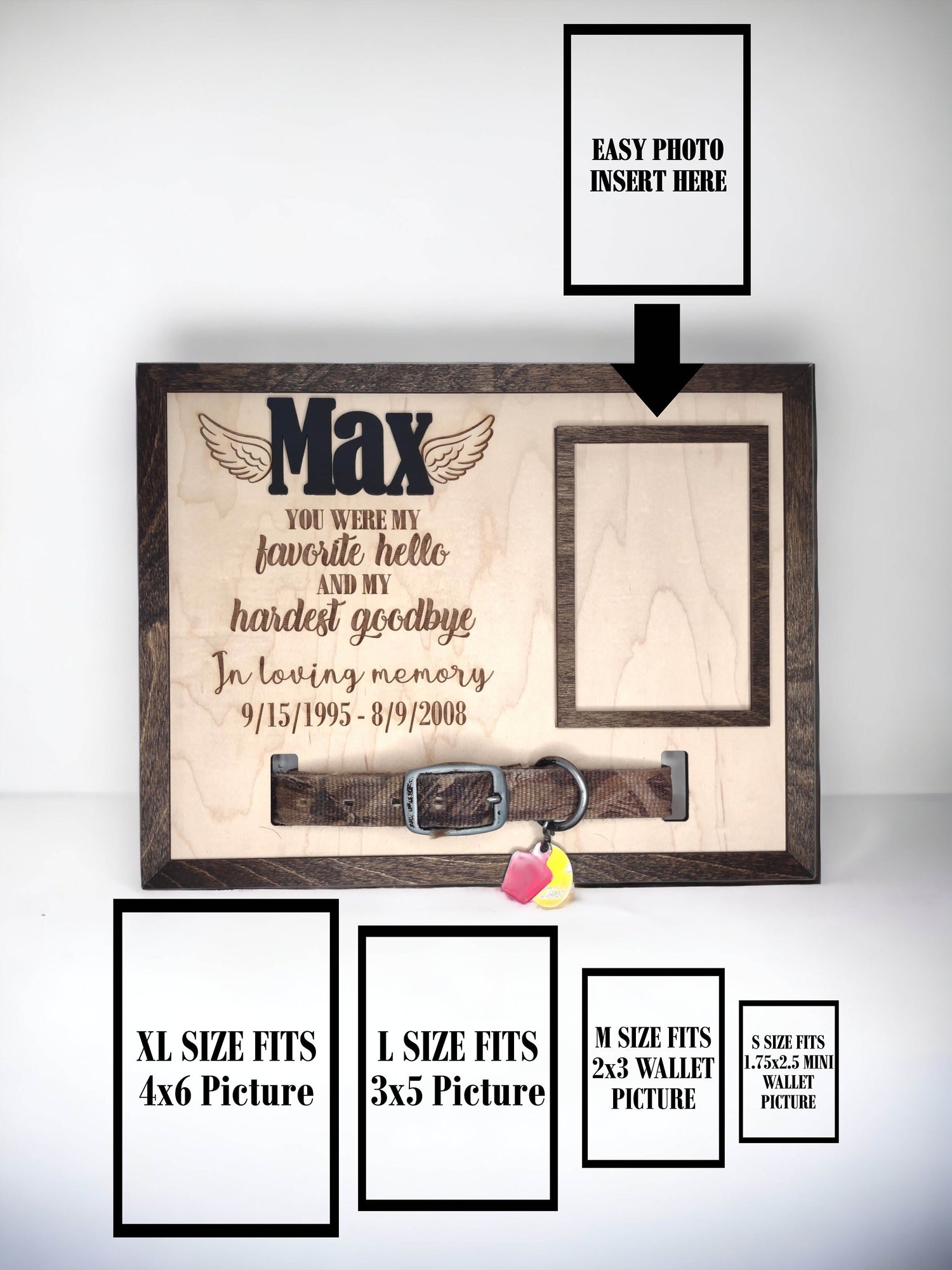 Memorial Pet Collar Sign, Personalized Dog Loss Collar Holder, Cat loss, animal picture frame, sympathy, dog remembrance, Pet Portrait