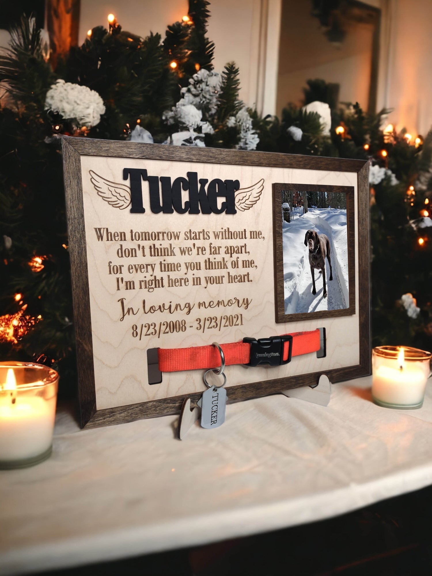 Memorial Pet Collar Sign, Personalized Dog Loss Collar Holder, Cat loss, animal picture frame, sympathy, dog remembrance, Pet Portrait