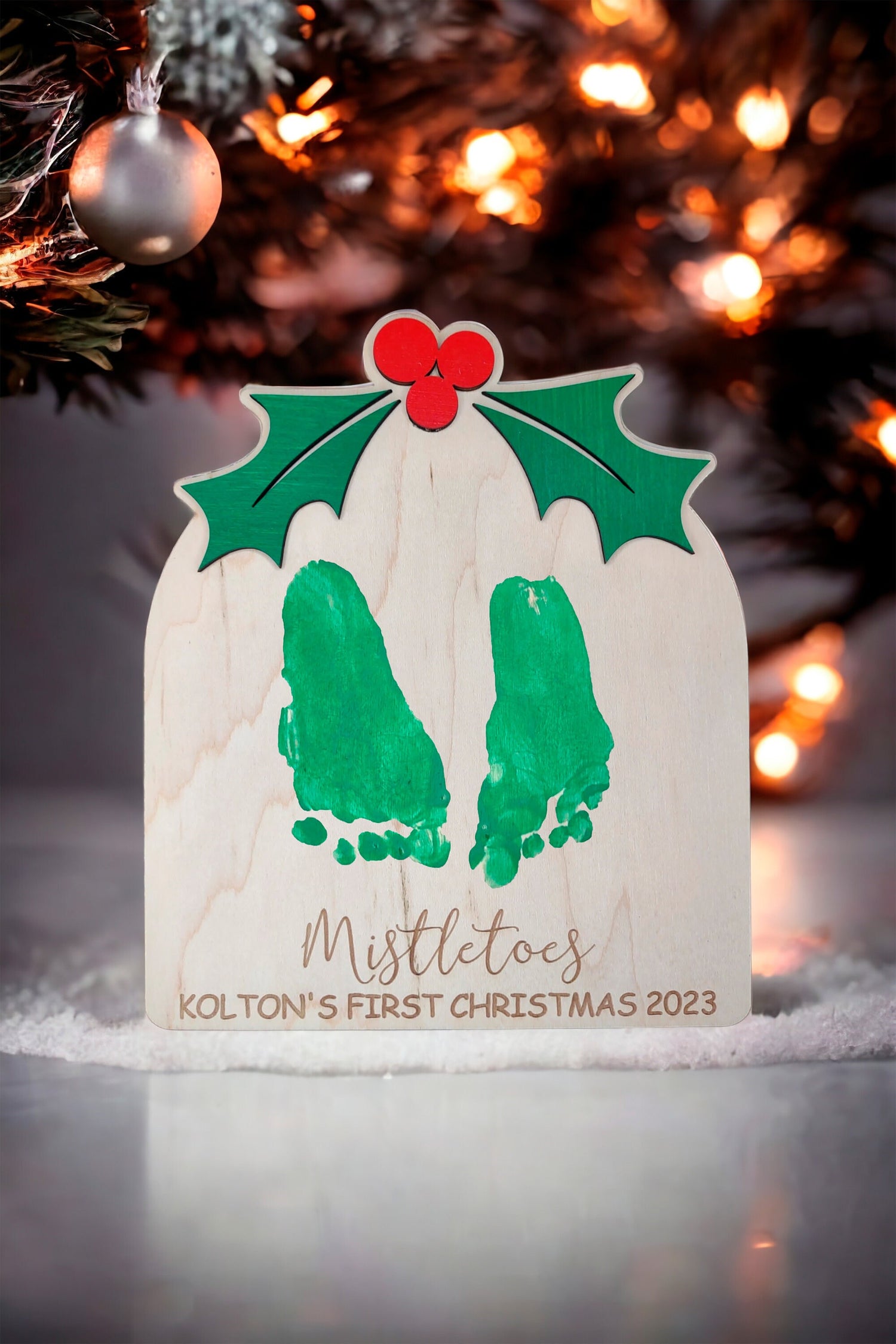 DIY Mistletoes Christmas Footprint Sign, Babys First Christmas Gift, Wood Art Keepsake, Christmas Kid Craft, Gift for Mom, Baby Shower Gift