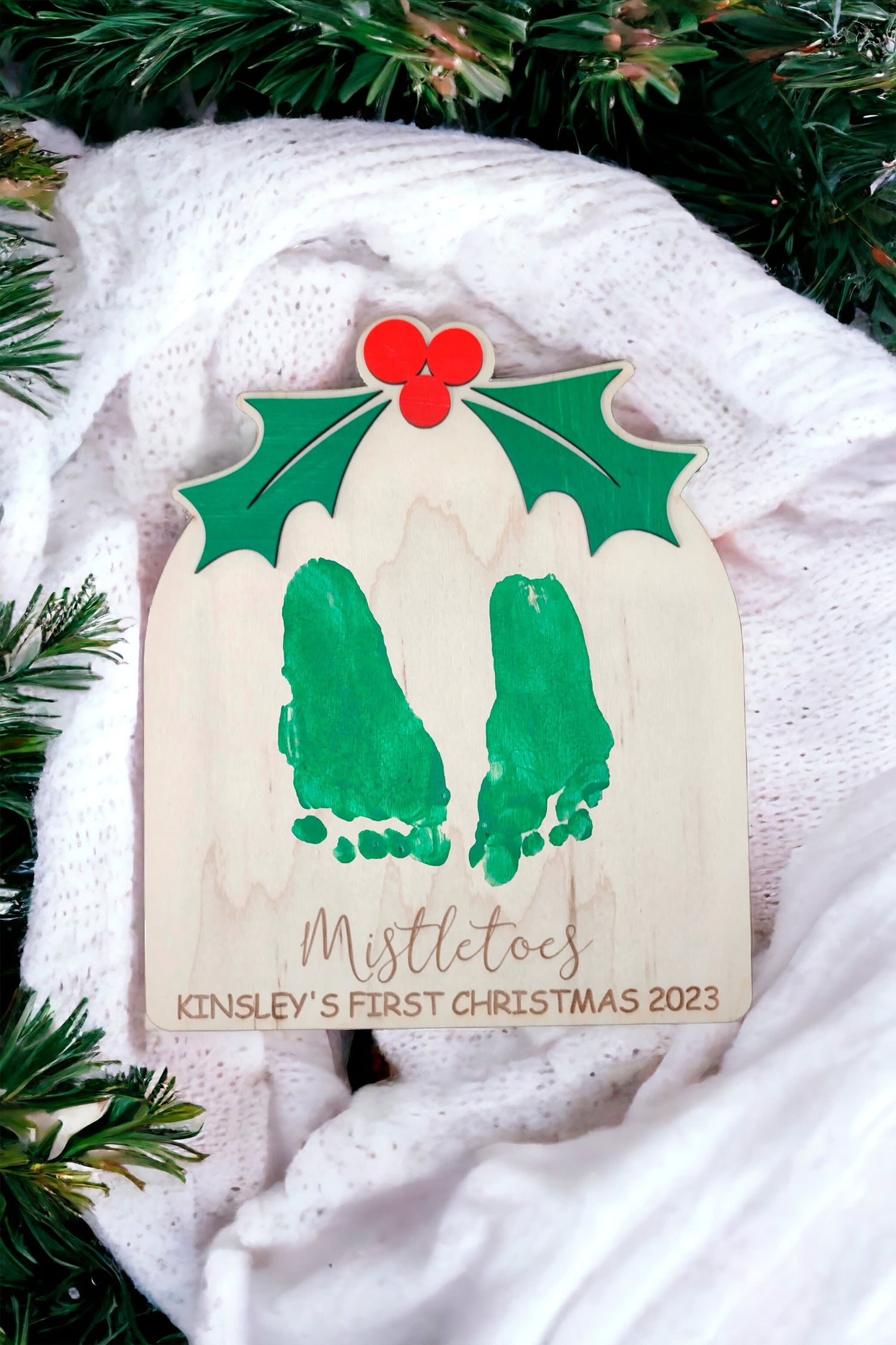 DIY Mistletoes Christmas Footprint Sign, Babys First Christmas Gift, Wood Art Keepsake, Christmas Kid Craft, Gift for Mom, Baby Shower Gift