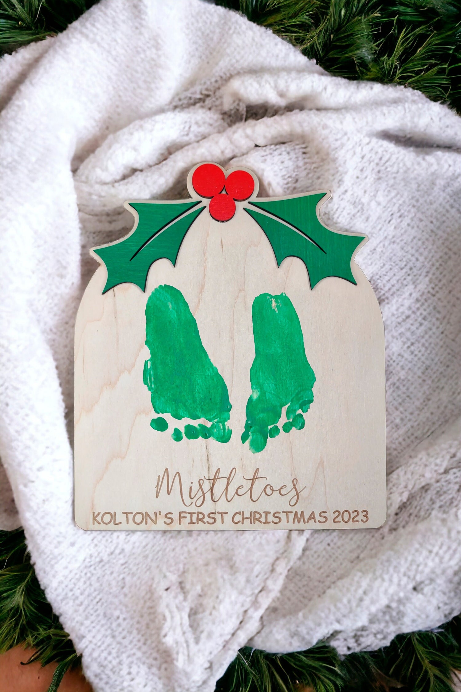 DIY Mistletoes Christmas Footprint Sign, Babys First Christmas Gift, Wood Art Keepsake, Christmas Kid Craft, Gift for Mom, Baby Shower Gift