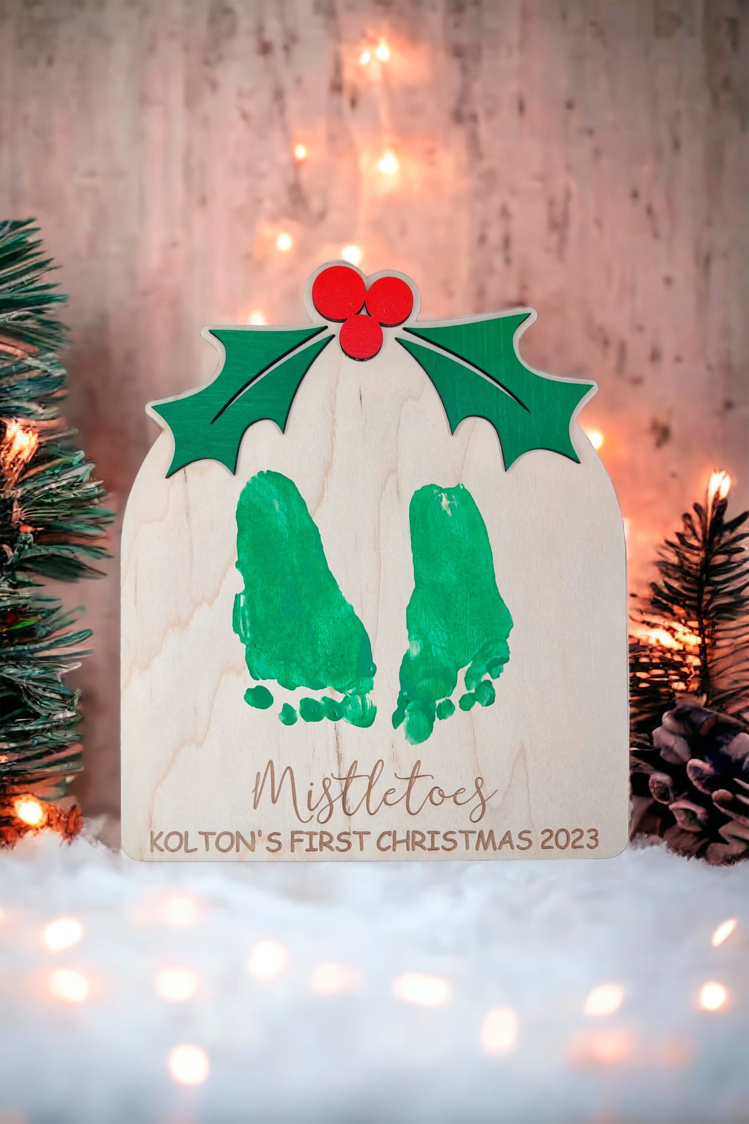 DIY Mistletoes Christmas Footprint Sign, Babys First Christmas Gift, Wood Art Keepsake, Christmas Kid Craft, Gift for Mom, Baby Shower Gift
