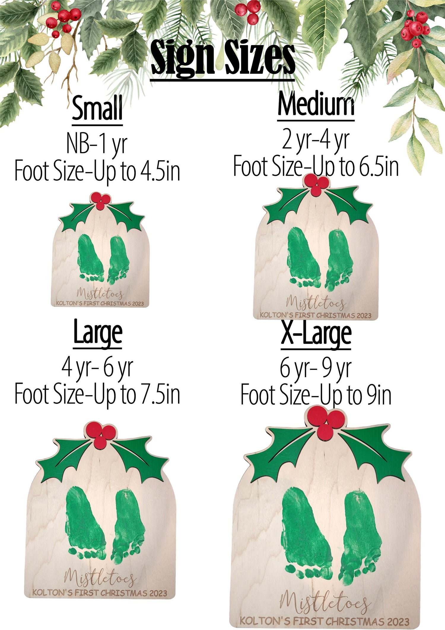 DIY Mistletoes Christmas Footprint Sign, Babys First Christmas Gift, Wood Art Keepsake, Christmas Kid Craft, Gift for Mom, Baby Shower Gift