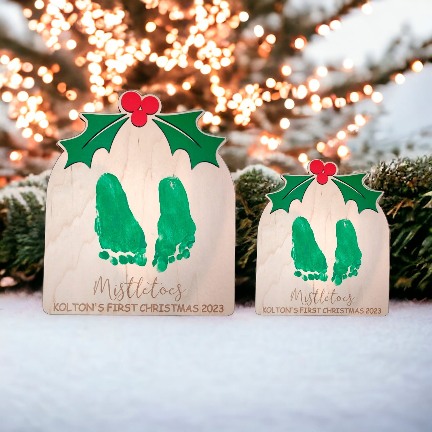 DIY Mistletoes Christmas Footprint Sign, Babys First Christmas Gift, Wood Art Keepsake, Christmas Kid Craft, Gift for Mom, Baby Shower Gift