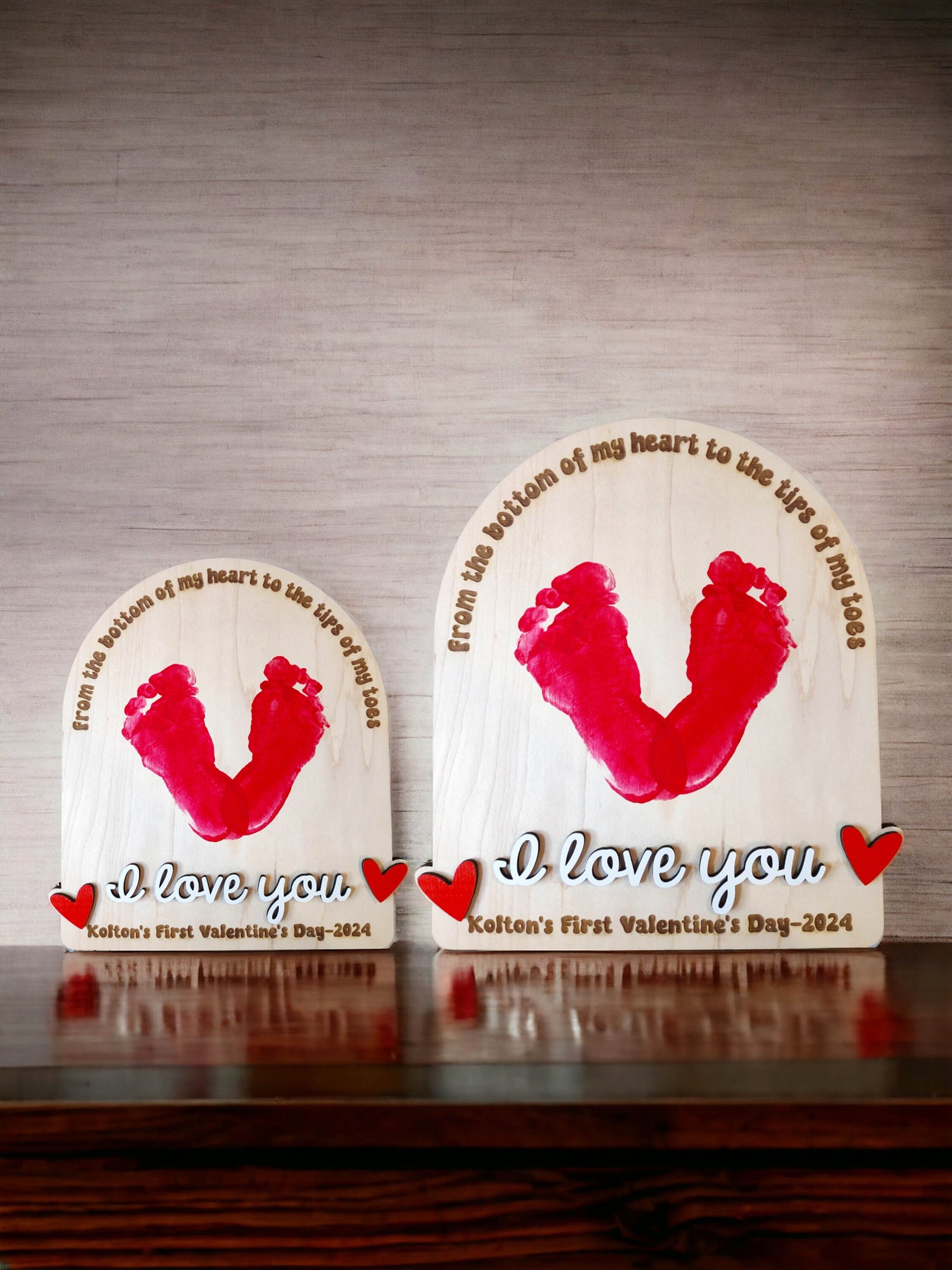 DIY Valentines Day Footprint Sign, Babys First Wood Art Keepsake, Kid Craft, Gift for Mom, Baby Shower Gift, for husband, new dad, wife