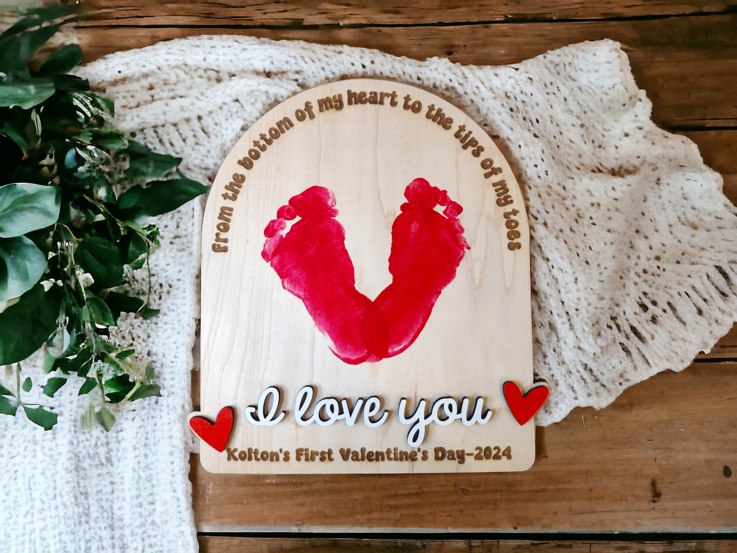 DIY Valentines Day Footprint Sign, Babys First Wood Art Keepsake, Kid Craft, Gift for Mom, Baby Shower Gift, for husband, new dad, wife