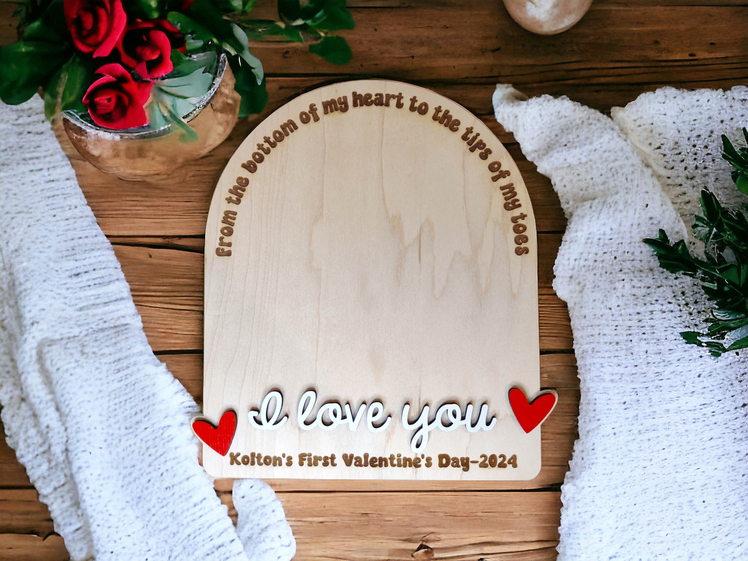 DIY Valentines Day Footprint Sign, Babys First Wood Art Keepsake, Kid Craft, Gift for Mom, Baby Shower Gift, for husband, new dad, wife