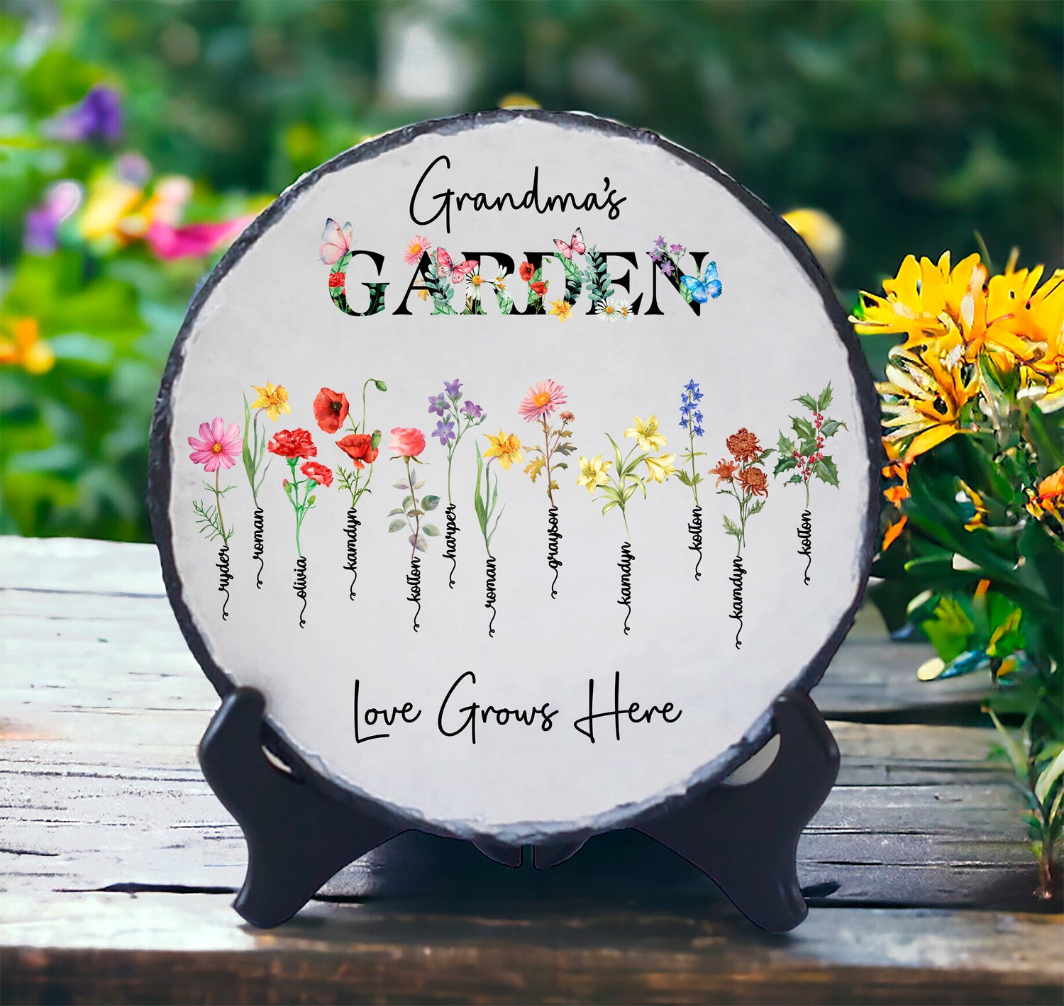 Personalized Birth Flower Garden Stepping Stone, Unique Mother's Day Gift for Her, Gift for Grandma, Mom, Wife, Daughter, From Kids