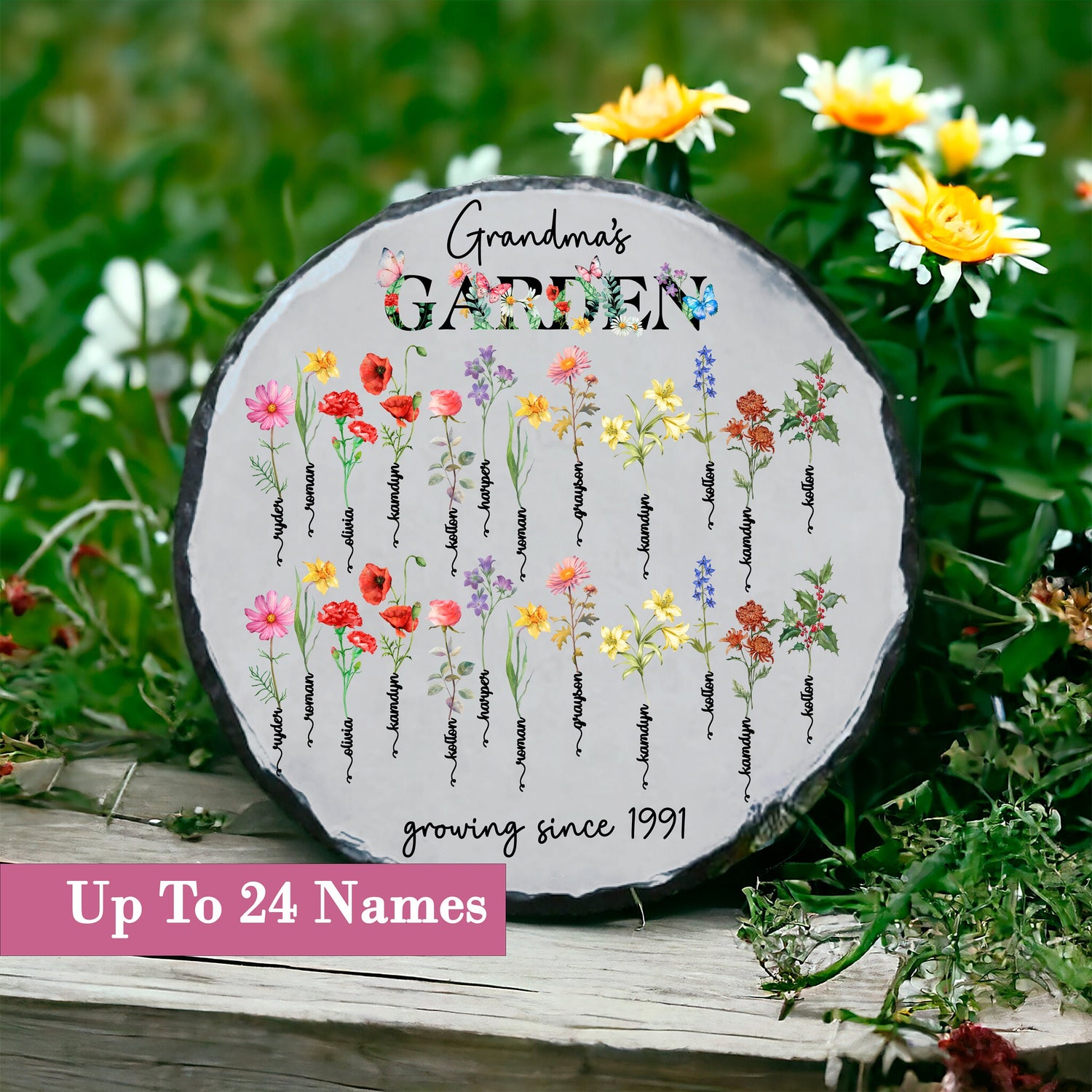 Personalized Birth Flower Garden Stepping Stone, Unique Mother's Day Gift for Her, Gift for Grandma, Mom, Wife, Daughter, From Kids