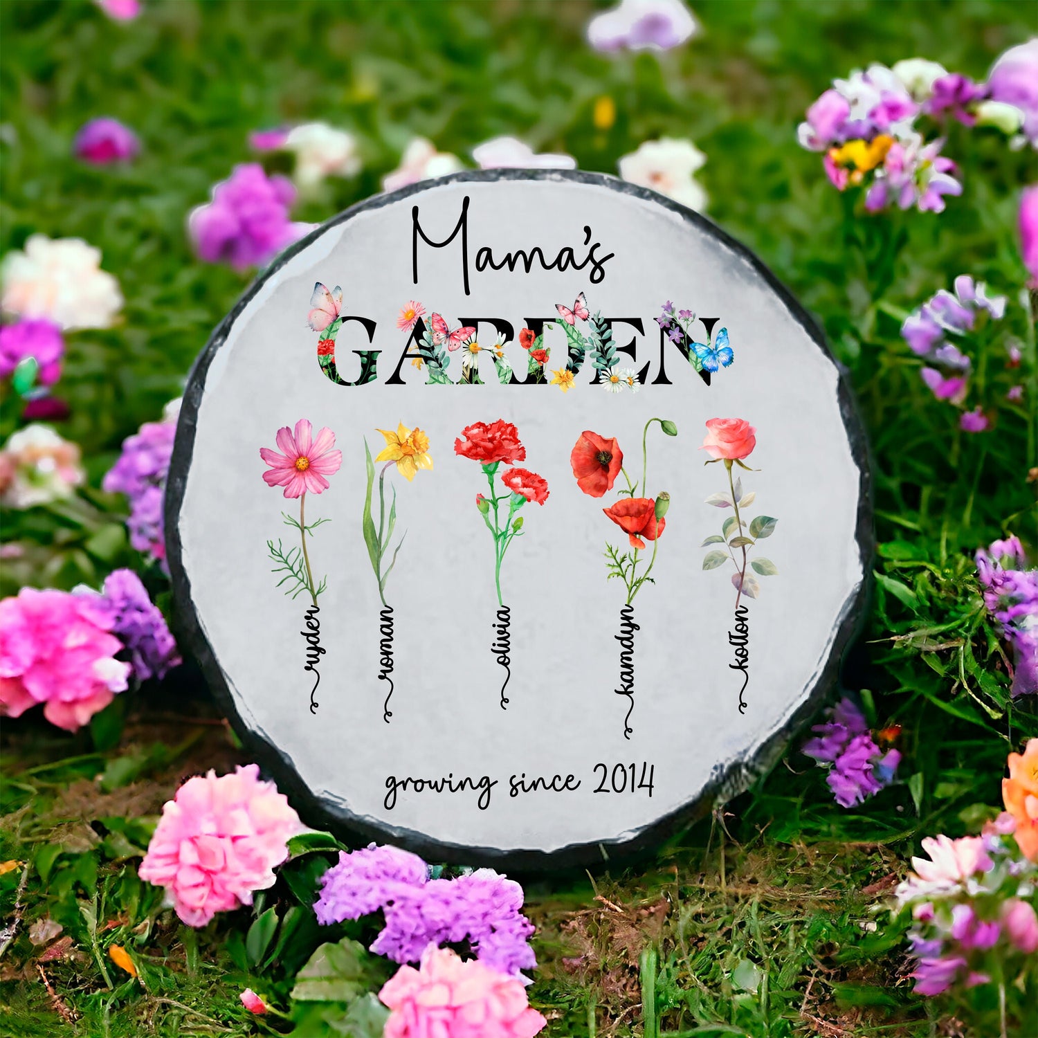 Personalized Birth Flower Garden Stepping Stone, Unique Mother's Day Gift for Her, Gift for Grandma, Mom, Wife, Daughter, From Kids