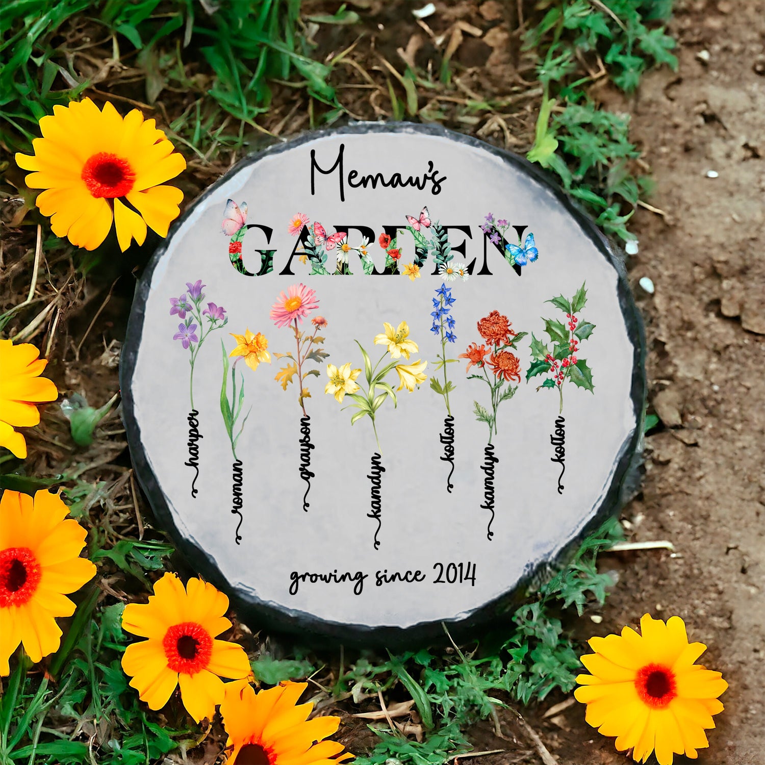 Personalized Birth Flower Garden Stepping Stone, Unique Mother's Day Gift for Her, Gift for Grandma, Mom, Wife, Daughter, From Kids