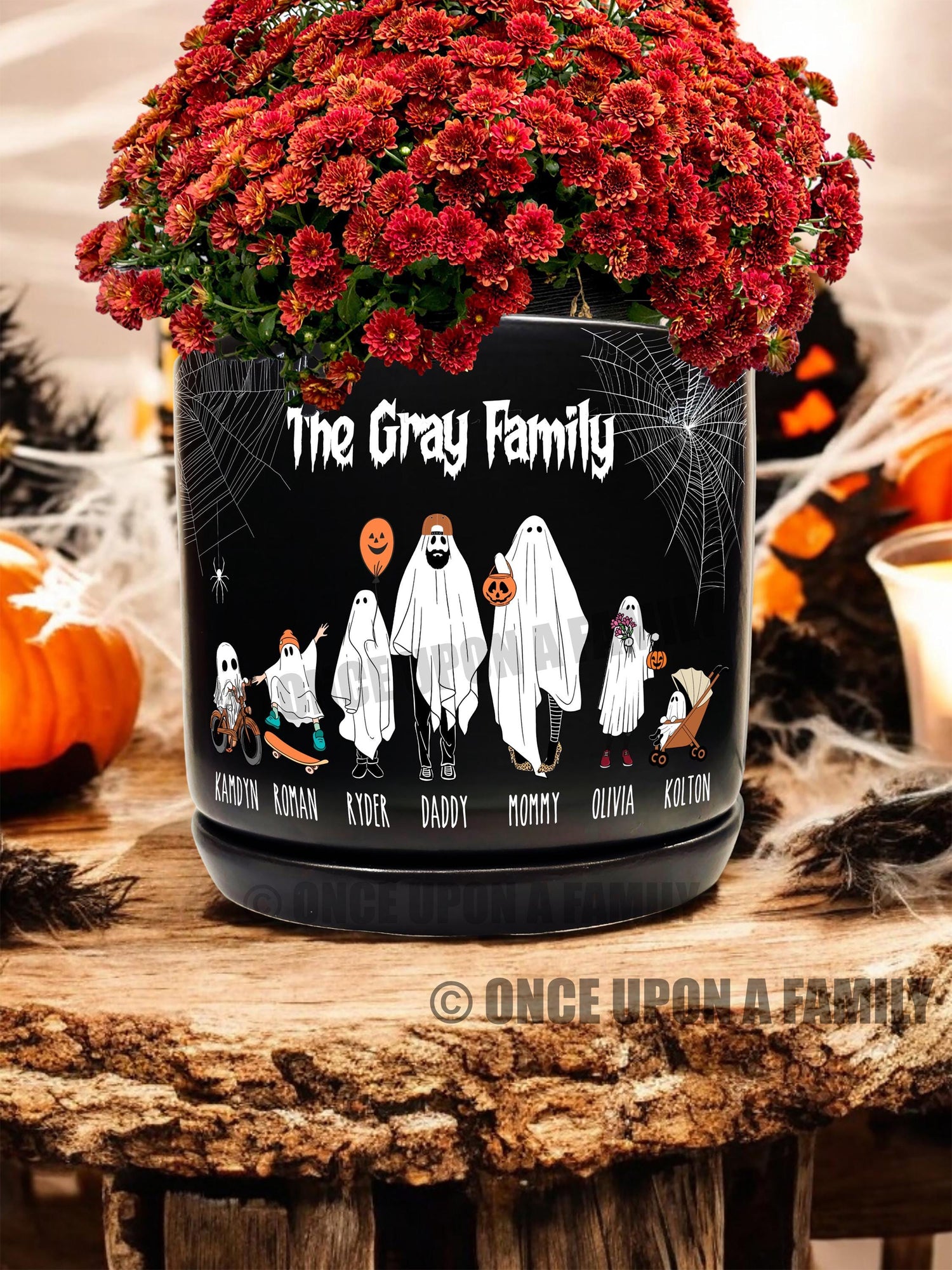 Personalized Halloween Ghost Family Ceramic Flower Planter, Unique Spooky Season Decor, Indoor/Outdoor Potter Plant Pot, Gift for Her, Him