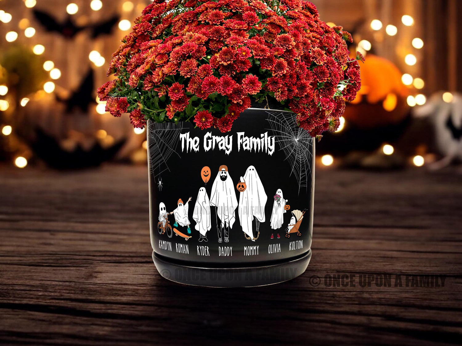 Personalized Halloween Ghost Family Ceramic Flower Planter, Unique Spooky Season Decor, Indoor/Outdoor Potter Plant Pot, Gift for Her, Him