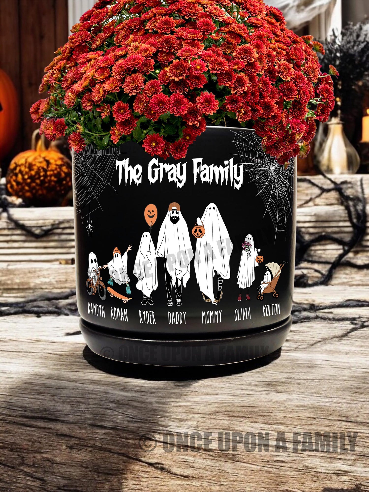 Personalized Halloween Ghost Family Ceramic Flower Planter, Unique Spooky Season Decor, Indoor/Outdoor Potter Plant Pot, Gift for Her, Him